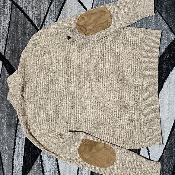 CHAPS HENLEY 3-BUTTON SUEDE-ELBOW COTTON TAN KNIT LONG-SLEEVE SWEATER L - Picture 10 of 12